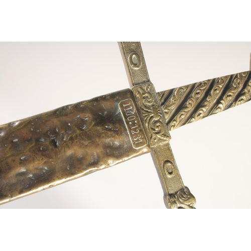 170 - A THEATRICAL REPLICA OF A KNIGHTLY SWORD, early 20th century, straight edged pointed 28.5 in blade, ... 