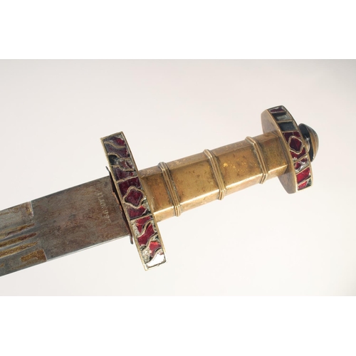 173 - A THEATRICAL REPLICA OF AN ANGLO SAXON SUTTON HOO STYLE SWORD, early 20th century, double edged trip... 