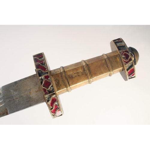 173 - A THEATRICAL REPLICA OF AN ANGLO SAXON SUTTON HOO STYLE SWORD, early 20th century, double edged trip... 