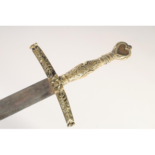 174 - A THEATRICAL REPLICA OF A KNIGHTLY SWORD, early 20th century, straight pointed 33.5 in blade, cast b... 