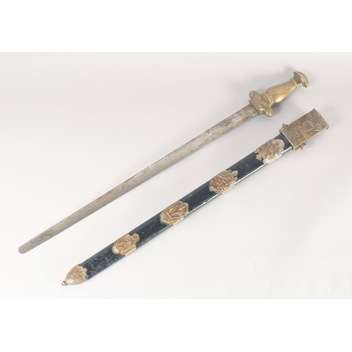 177 - A REPLICA OF AN EGYPTIAN SWORD, early 20th century, straight double edged blunt 28in blade struck wi... 