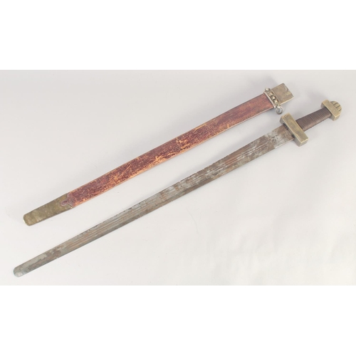 179 - A REPLICA OF A VIKING SWORD, early 20th century, wide straight triple fullered blunt 32.5 in blade s... 