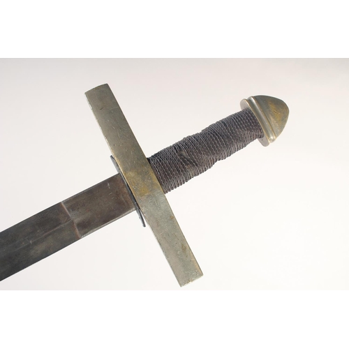 183 - A REPLICA OF KNIGHTLY SWORD, early 20th century, long double edged tapered 35.5 in blade stamped 'Au... 