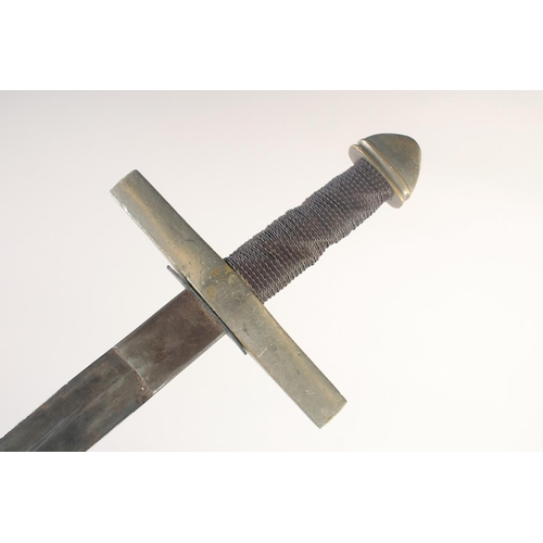 183 - A REPLICA OF KNIGHTLY SWORD, early 20th century, long double edged tapered 35.5 in blade stamped 'Au... 