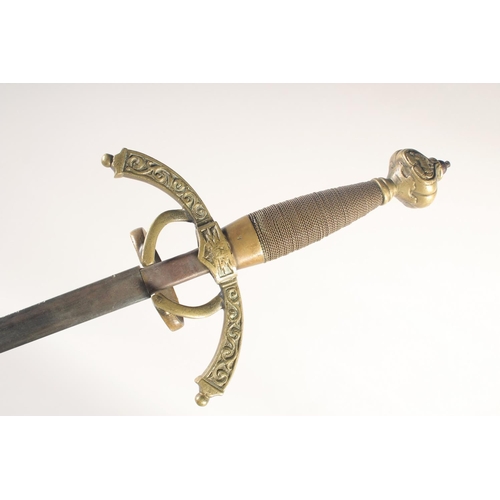 184 - A REPLICA OF A RAPIER, early 20th century, narrow double edged blunt tipped 31.5 in blade, hilt with... 