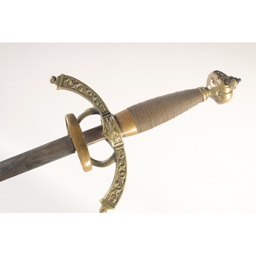 184 - A REPLICA OF A RAPIER, early 20th century, narrow double edged blunt tipped 31.5 in blade, hilt with... 