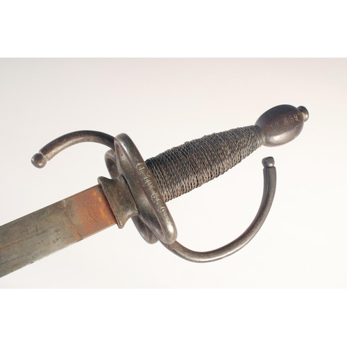 187 - A THEATRICAL REPLICA OF A MILITARY RAPIER, early 20th century, double edged blunt 27 in blade stampe... 