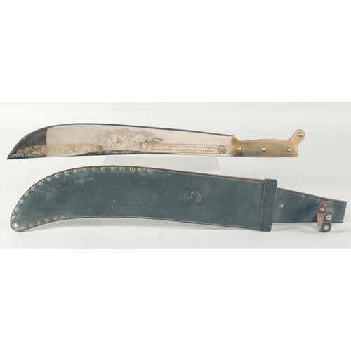 19 - PUMA-HUNTING-MACHETTE, GENUINE PUMASTER STEEL, ENGRAVED WITH VIGNETTES OF BOAR, DEER, MOOSE, BEAR, 2... 