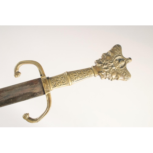 191 - A REPLICA OF A VENETIAN KNIGHTLY SWORD, early 20th century, straight edged pointed 33in blade, brass... 