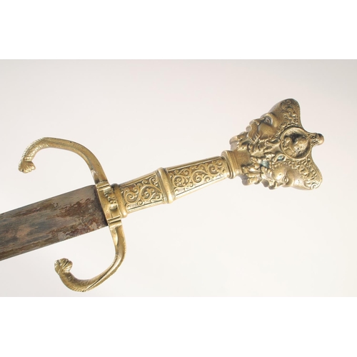 191 - A REPLICA OF A VENETIAN KNIGHTLY SWORD, early 20th century, straight edged pointed 33in blade, brass... 