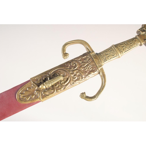 191 - A REPLICA OF A VENETIAN KNIGHTLY SWORD, early 20th century, straight edged pointed 33in blade, brass... 