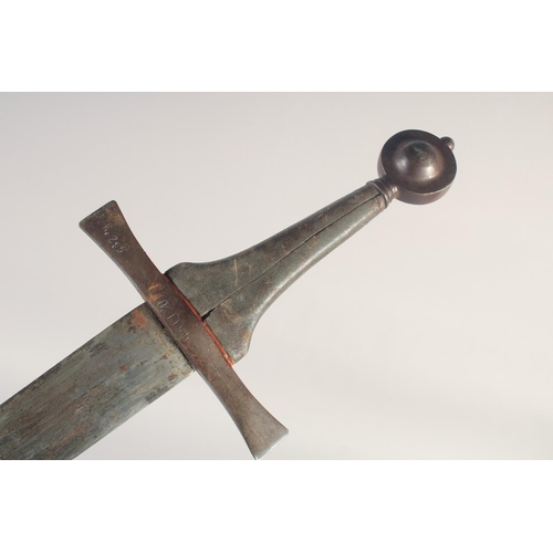 198 - A REPLICA OF A KNIGHTLY HAND & A HALF SWORD, early 20th century, wide straight pointed double edged ... 