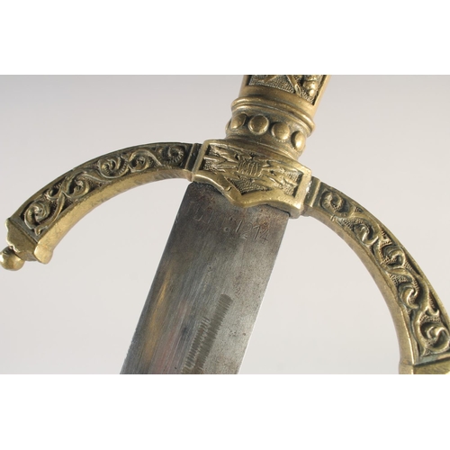 201 - A THEATRICAL REPLICA OF A KNIGHTLY SWORD, early 20th century, straight pointed 34in blade, cast bras... 