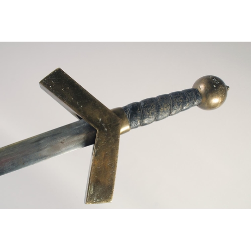 207 - A REPLICA OF A KNIGHTLY HAND & A HALF SWORD, early 20th century, tapering double edged pointed 30in ... 