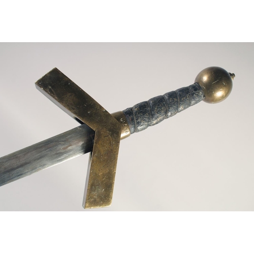 207 - A REPLICA OF A KNIGHTLY HAND & A HALF SWORD, early 20th century, tapering double edged pointed 30in ... 