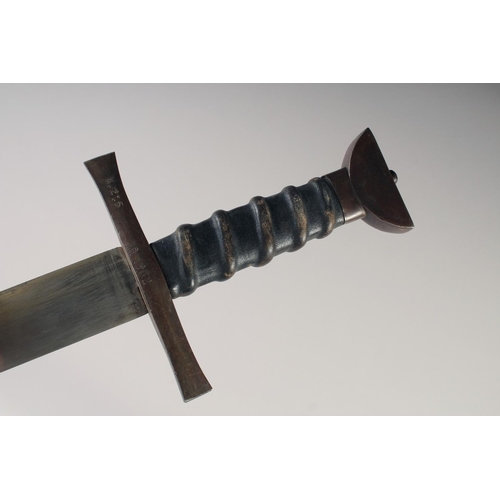 208 - A REPLICA OF A KNIGHTLY SWORD, early 20th century, double edged pointed straight 27in blade, hilt wi... 