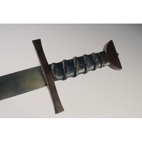 208 - A REPLICA OF A KNIGHTLY SWORD, early 20th century, double edged pointed straight 27in blade, hilt wi... 