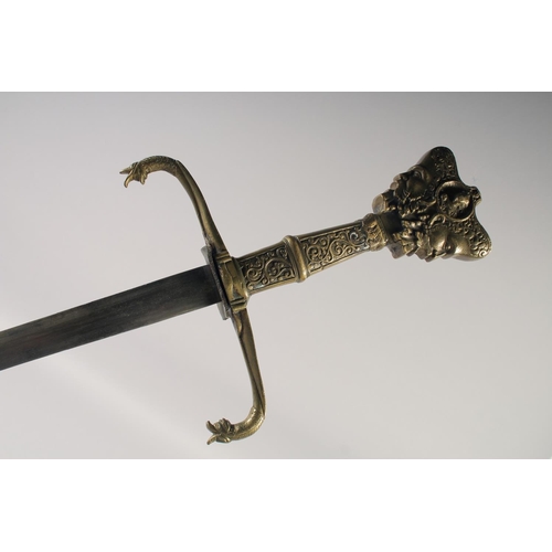 209 - A REPLICA OF A VENETIAN KNIGHTLY SWORD, early 20th century, straight edged slender pointed 29in blad... 