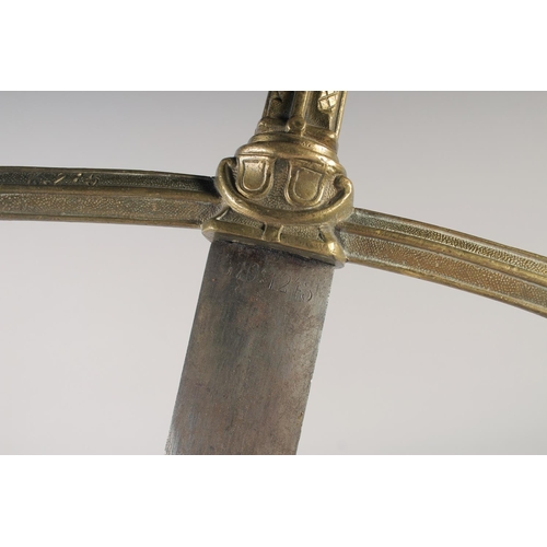 210 - A REPLICA OF A KNIGHTLY SWORD, early 20th century, straight pointed 34in blade, cast brass hilt, dow... 