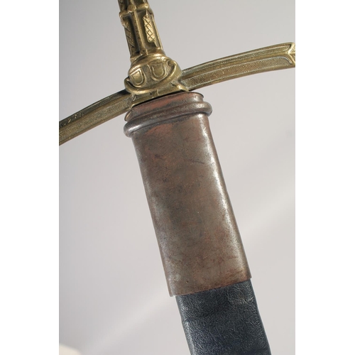 210 - A REPLICA OF A KNIGHTLY SWORD, early 20th century, straight pointed 34in blade, cast brass hilt, dow... 