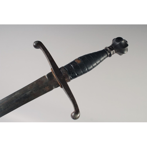 212 - A REPLICA OF A KNIGHTLY ARMING SWORD, early 20th century, tapered blunt tipped double edged 30in bla... 