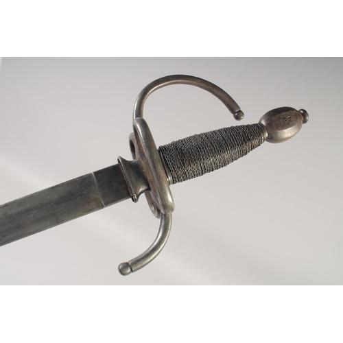 213 - A REPLICA OF A RAPIER, early 20th century, narrow pointed double edge 321/2 in. blade, hilt with swe... 