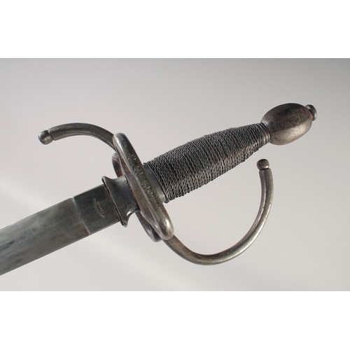 213 - A REPLICA OF A RAPIER, early 20th century, narrow pointed double edge 321/2 in. blade, hilt with swe... 