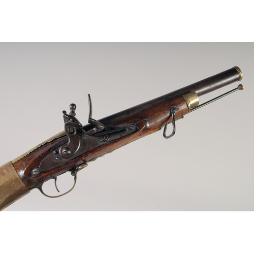 220 - A RARE INDIAN TORODAR FLINTLOCK CARBINE, early 19th century, round 10in barrel with brass ring at mu... 