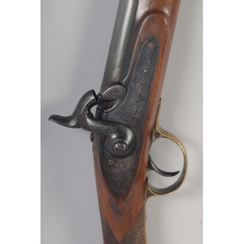 221 - A 20 BORE SINGLE BARREL PERCUSSION SPORTING GUN, circa1850, 30in barrel, flat engraved lock, engrave... 