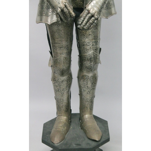 229 - A GOOD 19th CENTURY FULL ARMOUR, deeply etched all over with foliate scrolls and mythical beasts on ... 