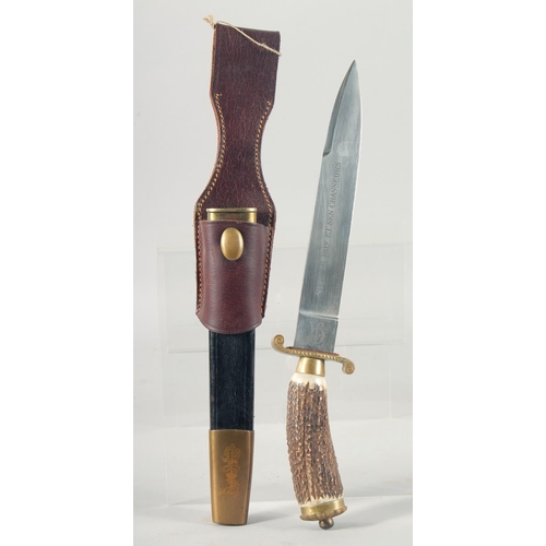 23 - VIVE LE ROY ET SES CHASSEURS KNIFE, with an antler handle, 13