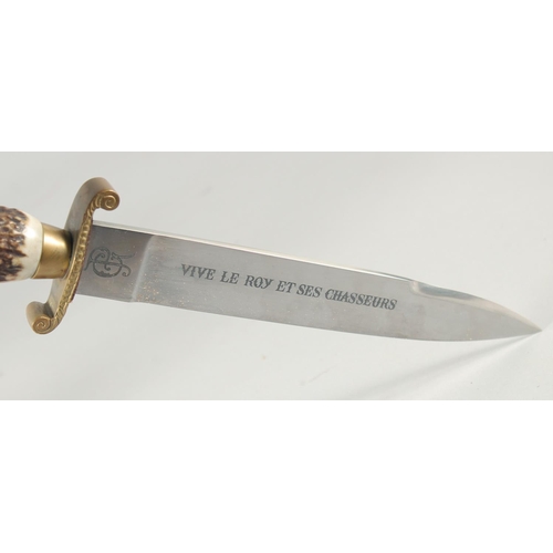 23 - VIVE LE ROY ET SES CHASSEURS KNIFE, with an antler handle, 13