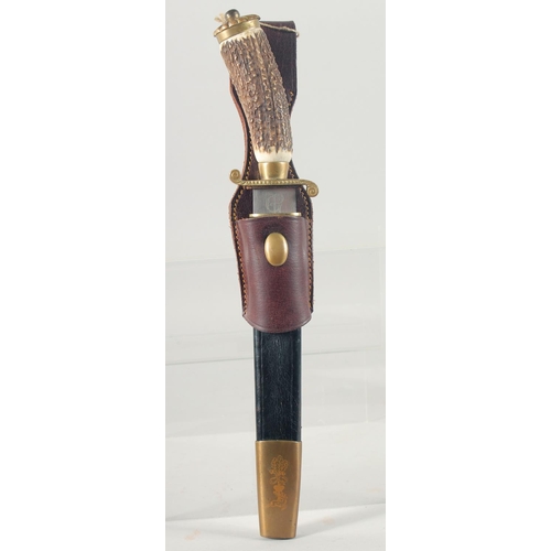 23 - VIVE LE ROY ET SES CHASSEURS KNIFE, with an antler handle, 13