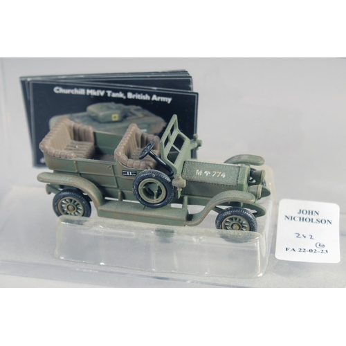 282 - ATLAS EDITION JEEP, HANOMAG SdKfz, and four other various armored vehicles, boxed, (6).