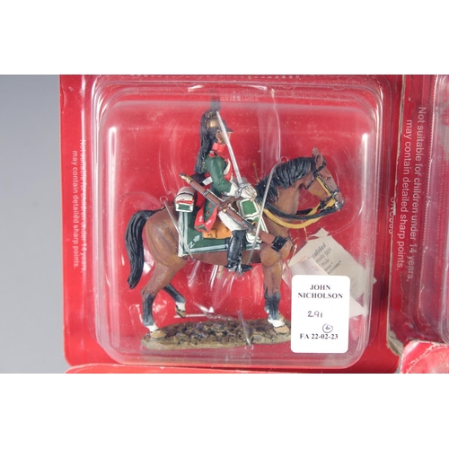 291 - DEL PRADO, SIX DIE CAST SOLDIERS ON HORSEBACK, in a Perspex case, (6).