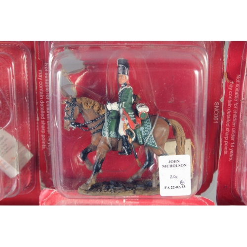 291 - DEL PRADO, SIX DIE CAST SOLDIERS ON HORSEBACK, in a Perspex case, (6).