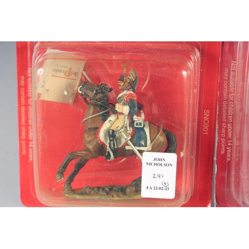 291 - DEL PRADO, SIX DIE CAST SOLDIERS ON HORSEBACK, in a Perspex case, (6).