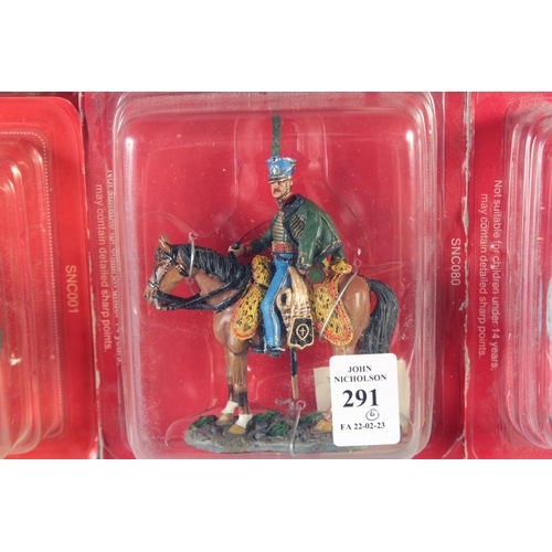 291 - DEL PRADO, SIX DIE CAST SOLDIERS ON HORSEBACK, in a Perspex case, (6).