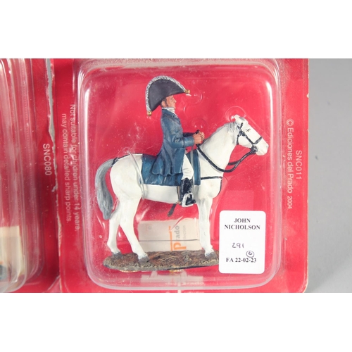 291 - DEL PRADO, SIX DIE CAST SOLDIERS ON HORSEBACK, in a Perspex case, (6).