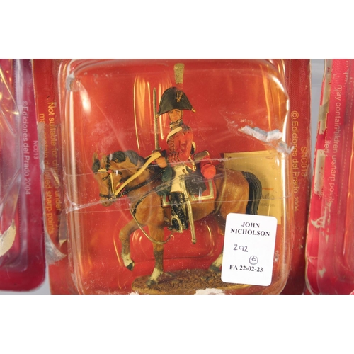 292 - DEL PRADO, SIX DIECAST SOLDIERS ON HORSEBACK, in a Perspex case, (6).