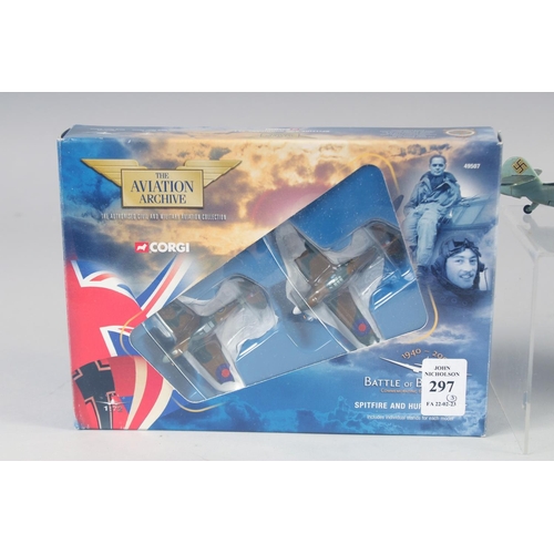 297 - CORGI, Spitfire and Hurricane Set, Pioneers of Aviation, Days Gone, LLEDO, boxed, and a Dinky plane ... 