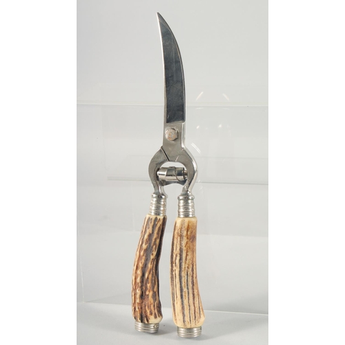 3 - L and S SOLINGEN, a pair of antler handled carving scissors.