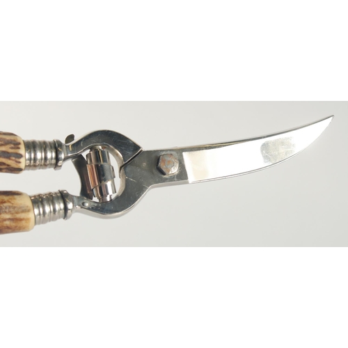 3 - L and S SOLINGEN, a pair of antler handled carving scissors.