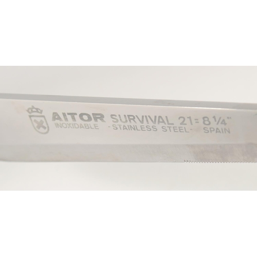 30 - AN AITOR SURVIVAL 21 8.75 STAINLESS STEEL KNIFE, with antler handle in a leather sheath.