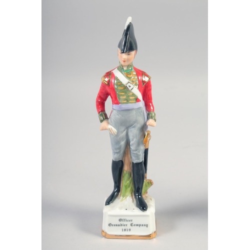 385 - A SET OF FOUR PORCELAIN FIGURES, Officer British Line Infantry 1815, Light Dragoon, Grenadier Compan... 