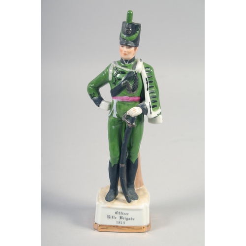 385 - A SET OF FOUR PORCELAIN FIGURES, Officer British Line Infantry 1815, Light Dragoon, Grenadier Compan... 