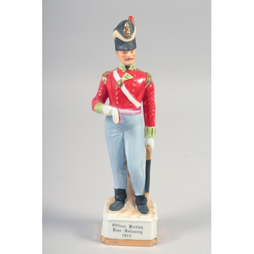 385 - A SET OF FOUR PORCELAIN FIGURES, Officer British Line Infantry 1815, Light Dragoon, Grenadier Compan... 