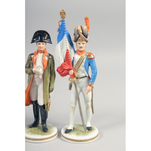 386 - KAISER, A SET OF FOUR PORCELAIN FIGURES, Napoleon, Lancer, Key, Tunoy, hand painted, colour bearer, ... 