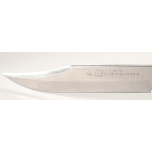 39 - A PUMA ORIGINAL BOWIE KNIFE 116396, with stainless steel blade and antler handle, 10.5