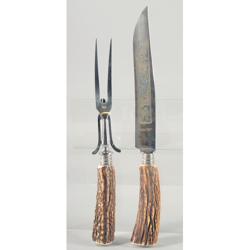 4 - SOLINGEN GERMANY. an antler handle knife and fork.